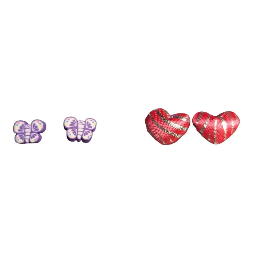 Girls Earrings Bundle Butterfly Studs + Heart Studs